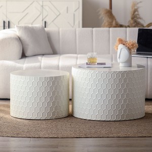 Nesting Coffee Table Set of 2 with Honeycomb Design, Modern Round Drum Tables for Living Room and Bedroom - 1 of 4