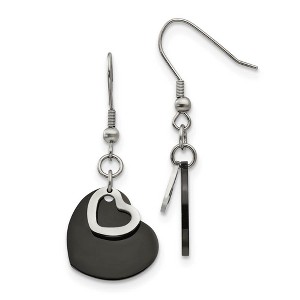 Black Bow Jewelry 19mm Black Plated Double Heart Dangle Earrings in Stainless Steel - 1 of 4