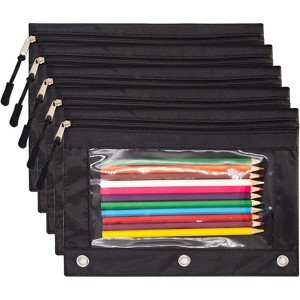 Paaaawaters Binder Pencil Pouches, Pencil Pouch for 3 Ring Binder, Clear Window Zipper Pencil Case Bluk 10 Pack 5 Colors - 1 of 4