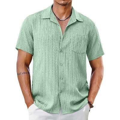 Men's Short Sleeve Casual Button Down Shirts Textured Summer Beach Shirt with Pocket ig