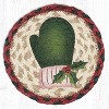 Earth Rugs Round Green Mitten Coaster – 7" Braided Jute Mat with Hand-Stenciled Holiday Mitten in Forest Green and Festive Winter Colors - 2 of 3