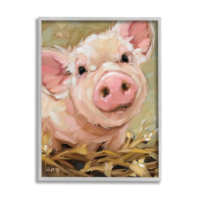 Stupell Industries Happy Pig Farm Animal Portrait Framed Giclee