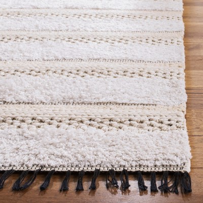 Ivory and Beige Handwoven Cotton Geometric Runner Rug