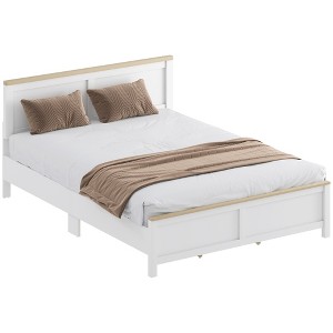 HOMCOM Queen Size Bed Frame with Headboard and Footboard, Queen Platform Bed Frame with Wooden Slats, No Box Spring Needed, Easy Assembly, White - 1 of 4