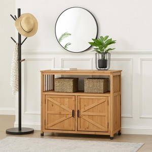 Homy Casa Outdoor Storage Cabinet with Double Doors and Open Shelf, Natural - 1 of 4