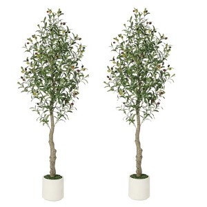 5-7FT Artificial Olive Trees - Realistic Faux Silk Plants with Moss & White Bamboo Pots for Indoor/Outdoor Home & Office Decor - 1 of 4