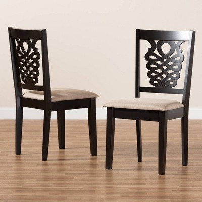 Gervais Dark Brown Wood and Cane Side Chair with Intricate Back
