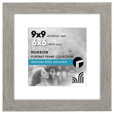 Americanflat 9x9 Picture Frame with Shatter-Resistant Glass - 6x6 with Mat or 9x9 Without Mat - Hudson - Wide Square Frames - Grey Wood