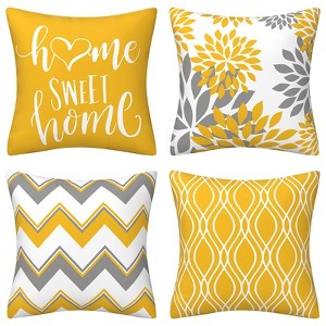 Yellow Pillow Covers 18x18 Set of 4 Modern Decorative Geometric - 1 of 4