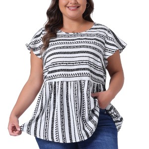 Agnes Orinda Women's Plus Size Boho Floral Printed Round Neck Butterfly Sleeve Babydoll Blouses - 1 of 4