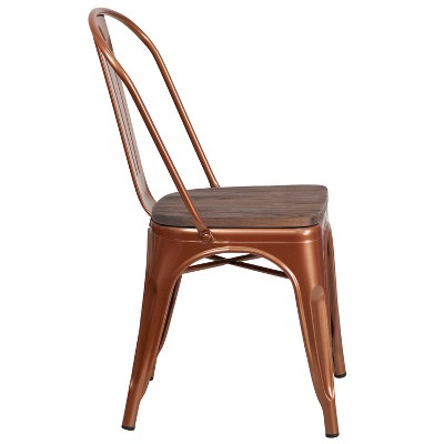 Copper Metal Stackable Dining Chair with Wood Seat
