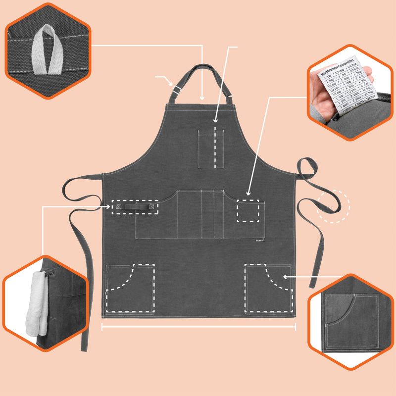 OPUX Chef Apron for Adults, Kitchen Textiles with Pockets, Large Unisex Canvas Wearable Cloth for Cooking Grilling BBQ Baking, 3 of 9