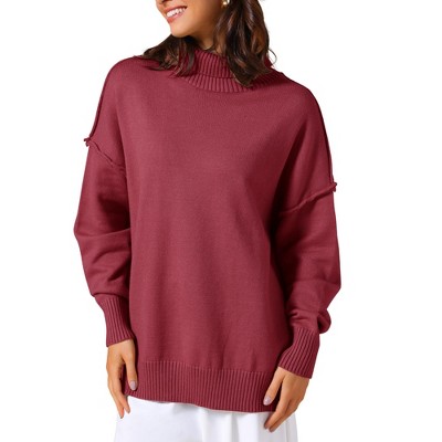 INSPIRE CHIC Women's Mock Neck Long Sleeve Oversized Sweater Tops XX-Large Wine Red