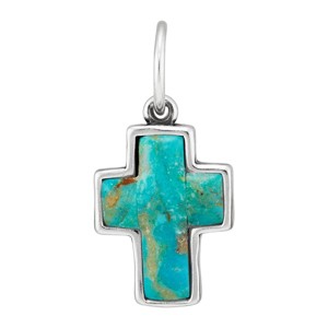 Silpada 'Blue Divine’ Sterling Silver Compressed Turquoise Cross Pendant Charm - 1 of 4
