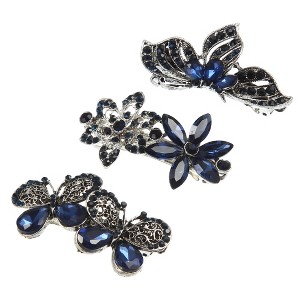 Unique Bargains 3 Pcs Hair Clips Hair Accessories for Women Hair Barrettes Sparkly Rhinestones Hairpin Blue Black - 1 of 4