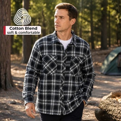 Мужские куртки Alpine Swiss Mens Henry Quilted Flannel Jacket Warm Plaid Shacket Snap Buttons Winter Work Coat For Cold Weather BKGY MED — фото 3