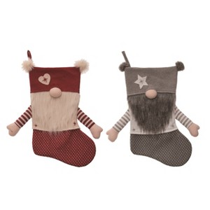 Transpac Fabric Gnome Stocking Set of 2 Christmas Home Decorations - 1 of 1