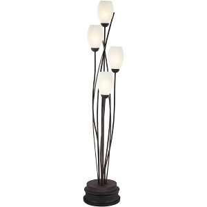 Franklin Iron Works Rustic Farmhouse Vintage Floor Lamp 77 1/2" Tall Ginger Black with Riser 4-Light White Cased Tulip Glass Shade for Living Room - 1 of 4