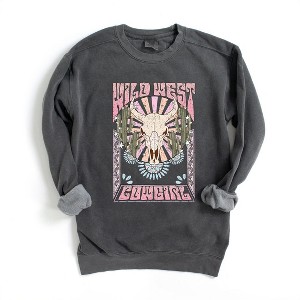 Simply Sage Market Women's Garment Dyed Graphic Sweatshirt Wild West Cowgirl - 1 of 2