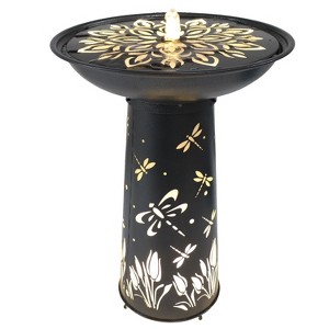 Sunnydaze Dragonfly Delight Metal Bird Bath Water Fountain with LED Lights - 26.75" - 1 of 4