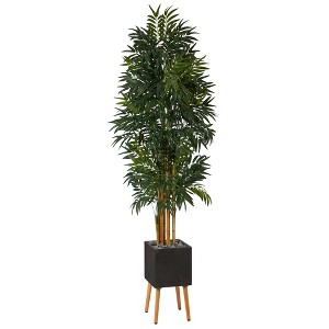 Nearly Natural 80-in Phoenix Artificial Palm tree in Black Planter with Stand - 1 of 4