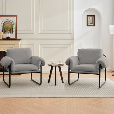 Hyleory Moore Metal Lambswool Upholstered Accent Chair for Bedroom Reception Area Reading Room Living Room(set of 2)