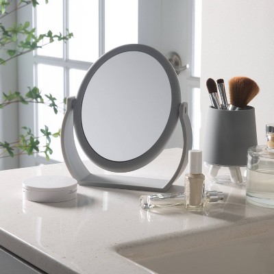 Gray Rubberized 10x Magnification Vanity Mirror