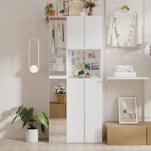 FUFU&GAGA Modern Multi - functional White Decorative Storage Cabinet with Mirror and Display Shelves - 1 of 4