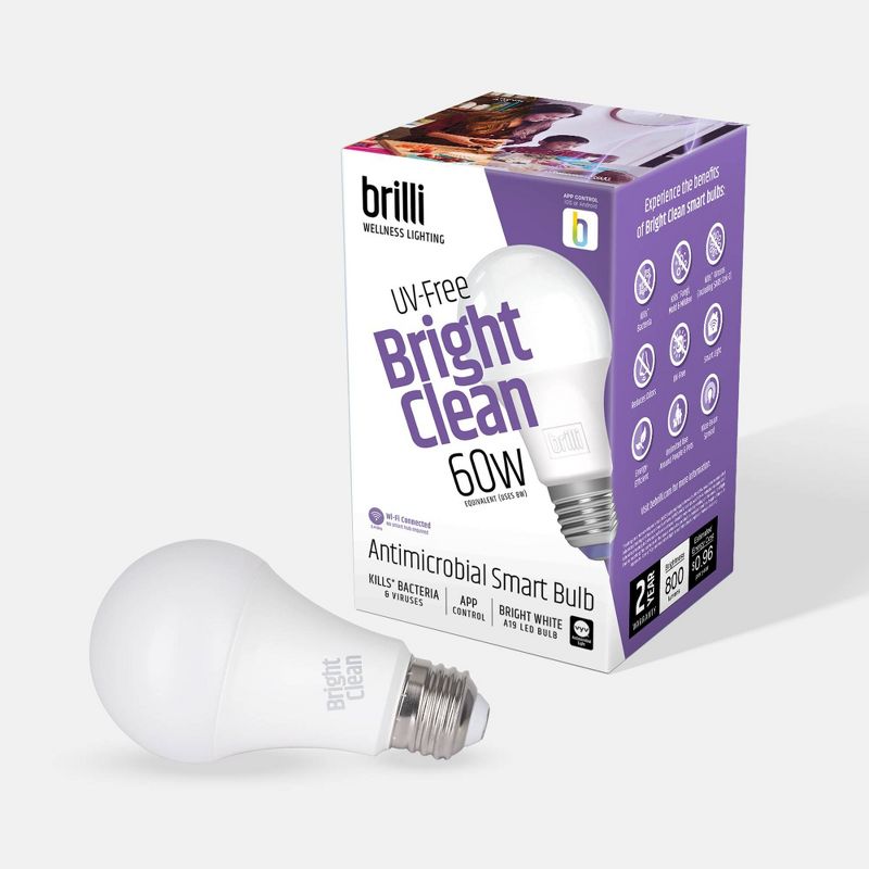 Brilli Wellness A19 60W E26 Lighting Bright Cleaning Smart LED Light Bulb, 1 of 15