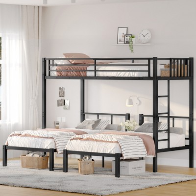 Lycvki Black Metal Triple Bunk Bed, Twin over Twin & Twin Beds for 3