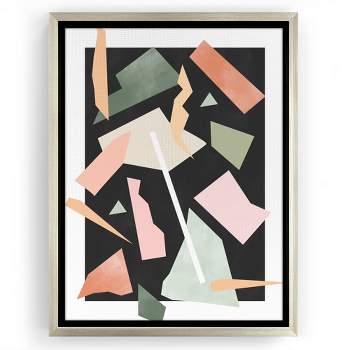 Americanflat - Mid Century Modern Geometric Pink And Green 3 by The Print Republic Floating Canvas Frame - Modern Wall Art Decor