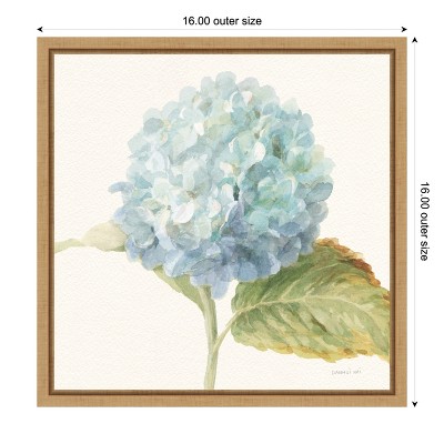 Blue Hydrangea Floral Canvas Print with Maple Frame
