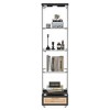 Okak Modern Display Case, Quick-assembly Bookshelf with 4 Shelves and Drawer, Cube Storage Organizer for Living Room and Bedroom, Black&Oak - 3 of 4