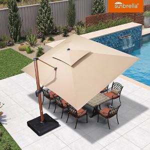 PURPLE LEAF Patio Large Cantilever Umbrella Outdoor Wood Grain Pattern Umbrella Pole Offset Umbrella Heavy Duty Sun Umbrellas for Garden Deck Pool - 1 of 4