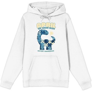 Autism Awareness Blue Dino Puzzle Icon  Adult Long Sleeve Hoodie - 1 of 2