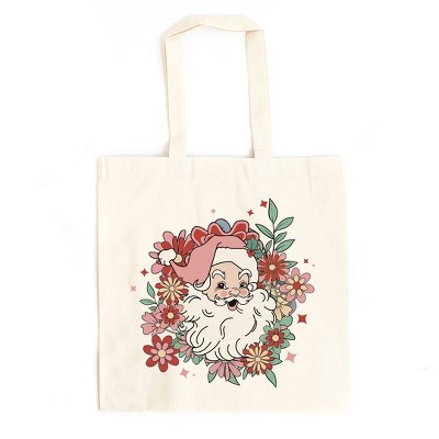 City Creek Prints Floral Santa Canvas Tote Bag - 15x16 - Natural