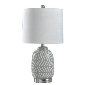 Ceramic and Metal Table Lamp with Round Hardback Shade Gray/White - StyleCraft - 1 of 4