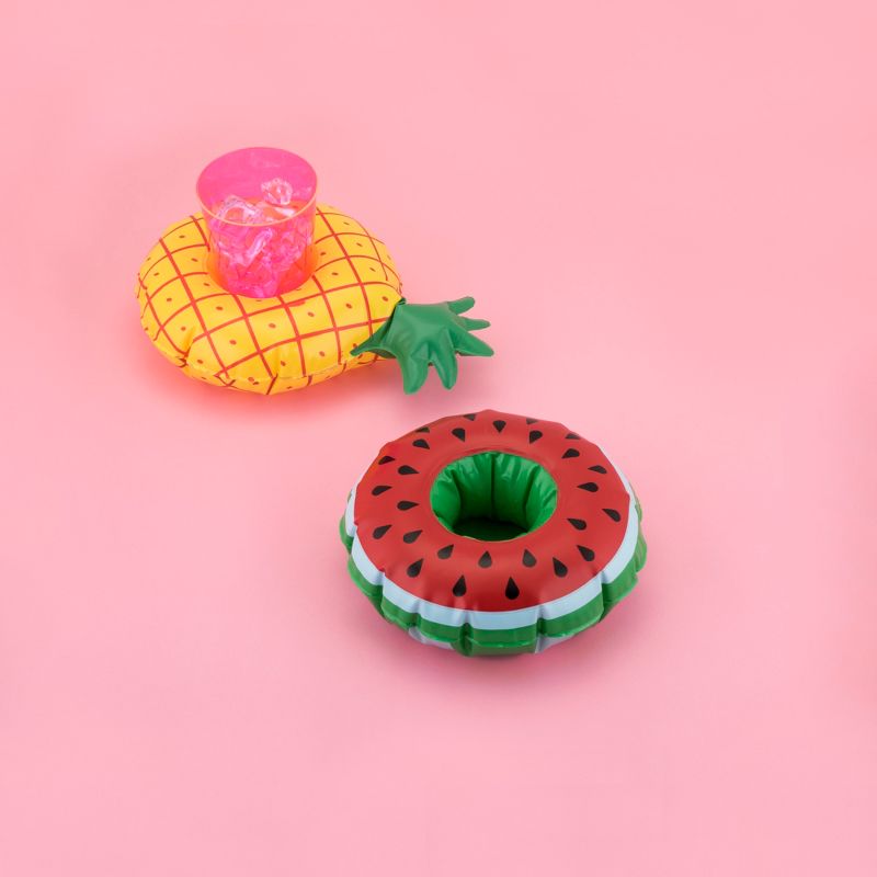 Blush Tutti Drink Floaties for Standard Cups and Cans, Pool Party or Beach Fruit Inflatables, Watermelon and Pineapple, Set of 2, 2 of 7