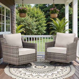 Belord High Back Swivel Rocker Patio Chairs Set of 2, All-Weather Wicker Lounge Chairs with Cushions for Balcony, Porch, and Patio - 1 of 4