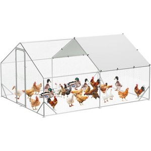 Large Walk-In Metal Chicken Coop, 9.8' x 19.7' x 6.6', Galvanized Run with Waterproof UV Cover, Triangular Bracing, Rust-Resistant Frame for Poultry - 1 of 4