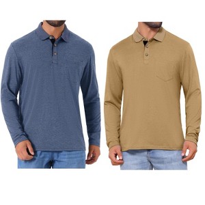INSPIRE CHIC Men's Contrast Button Collared Pocket Long Sleeves Polo T-Shirts 2 Packs - 1 of 4
