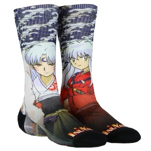 InuYasha Anime Men's Sesshomaru & Inuyasha 2 Character Sublimated Crew Socks 1 Pair (Sock Size 10-13) Multicolored - 1 of 4
