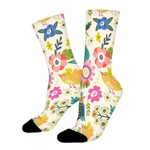 Beautiful Bird And Flowers Women Printed Crew Socks Funny Funky Socks Soft Polyester Novelty Gifts for Artists Men - 1 of 1