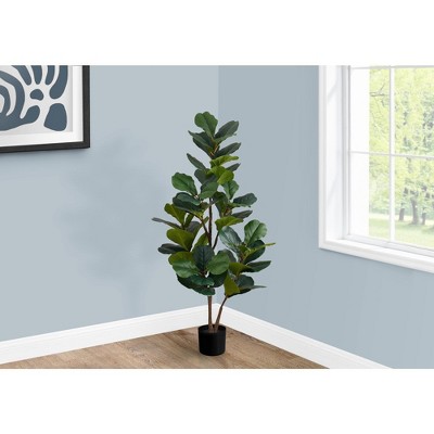 Monarch Specialties Artificial Plant 49 inch Tall Fiddle Tree Indoor Faux Fake Floor Greenery Potted Real Touch Decorative Green Leaves Black Pot
