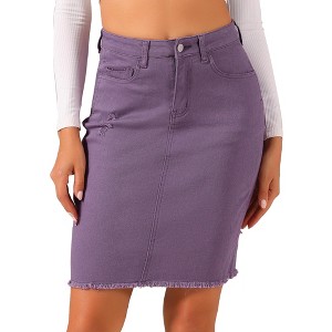 INSPIRE CHIC Women's Basic Distressed High Waist Ripped Hem Washed Jeans Skirt - 1 of 4