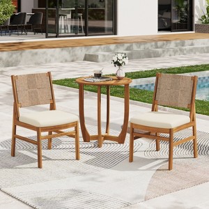 Christopher Knight Home Daisy 3 Piece Patio Rustic Acacia Wood Dining Set with Wicker Woven Chair - 1 of 4