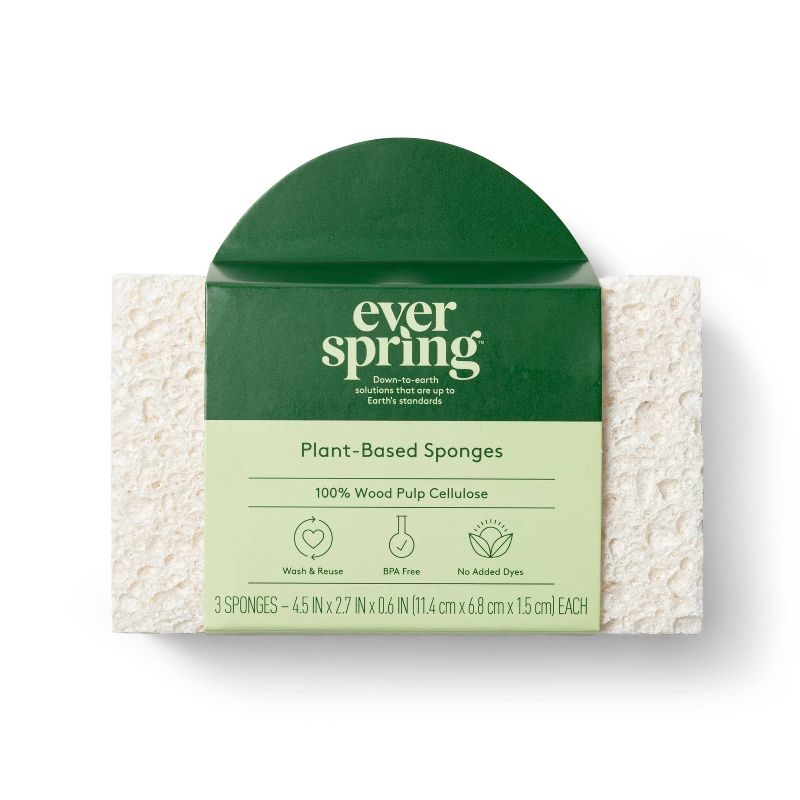 Plain Cellulose Sponges - 3ct - Everspring&#8482;, 1 of 5