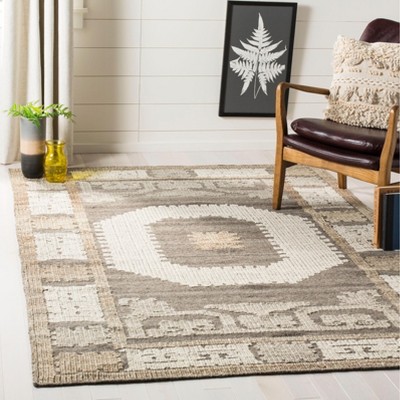 Ivory and Gray Hand-Knotted Wool Square Area Rug