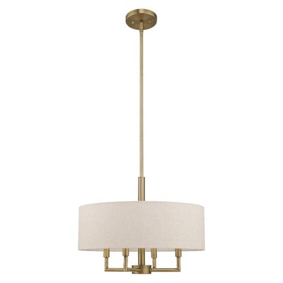 Antique Brass 4-Light Drum Chandelier with Oatmeal Shade
