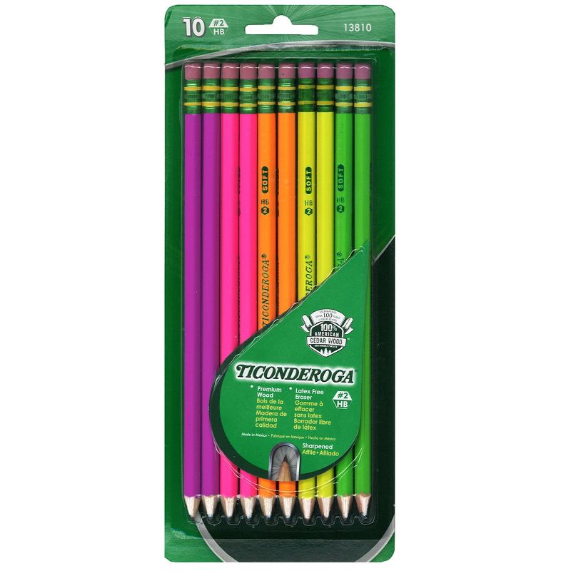 Ticonderoga® Premium Neon Wood No. 2 Pencils with Eraser, 10 Per Pack, 6 Packs, 2 of 3